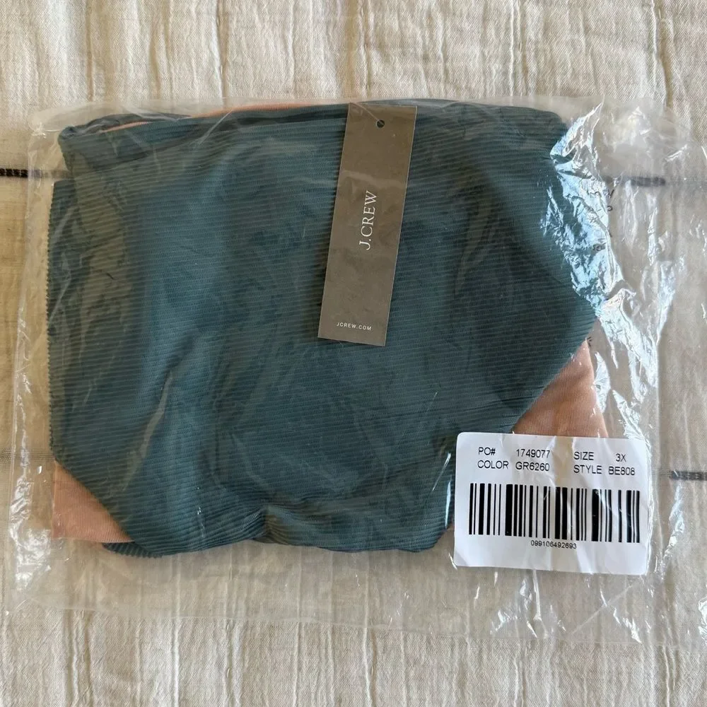 NWT J. Crew Ribbed High Rise Cheeky Bikini Bottom Beach Swim Minimalist Green 3X